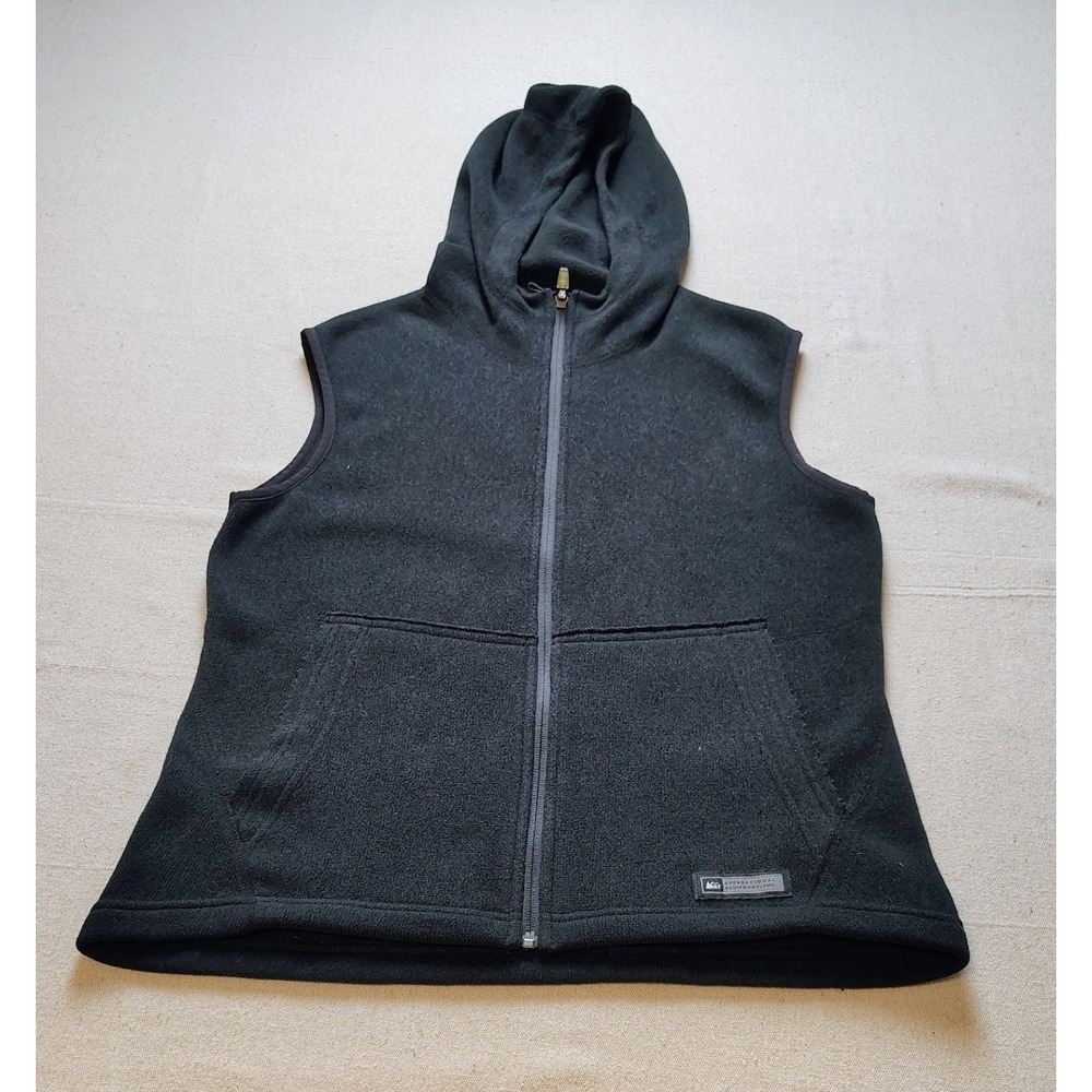 REI Recreational Equipment Inc Mens Fleece Hooded Vest Full Zip Gray Medium 22
